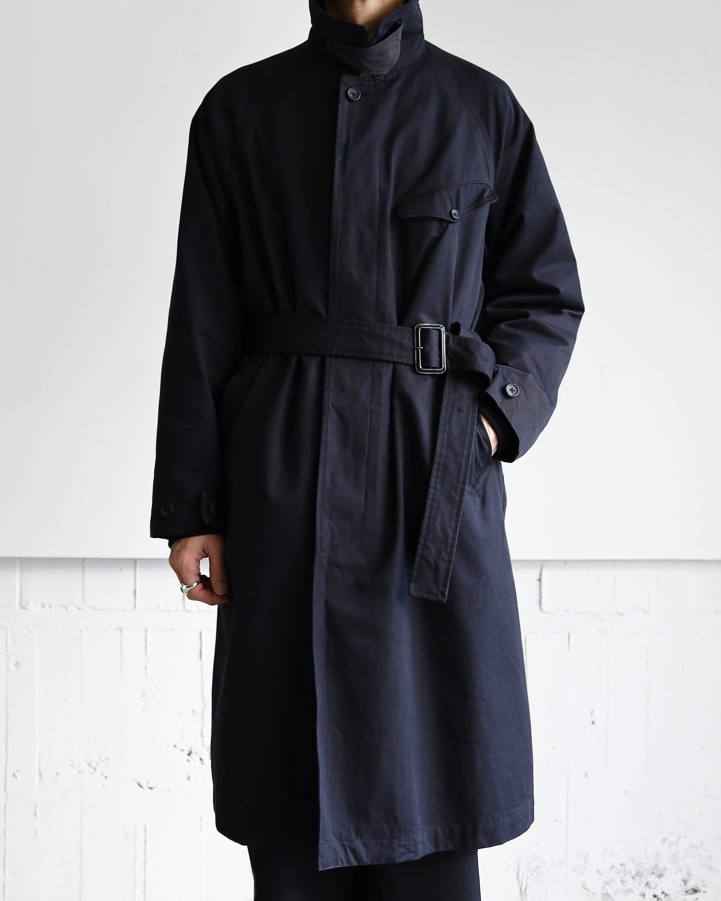 DOUBLE FACE COTTON / BELTED COAT "BLACK"