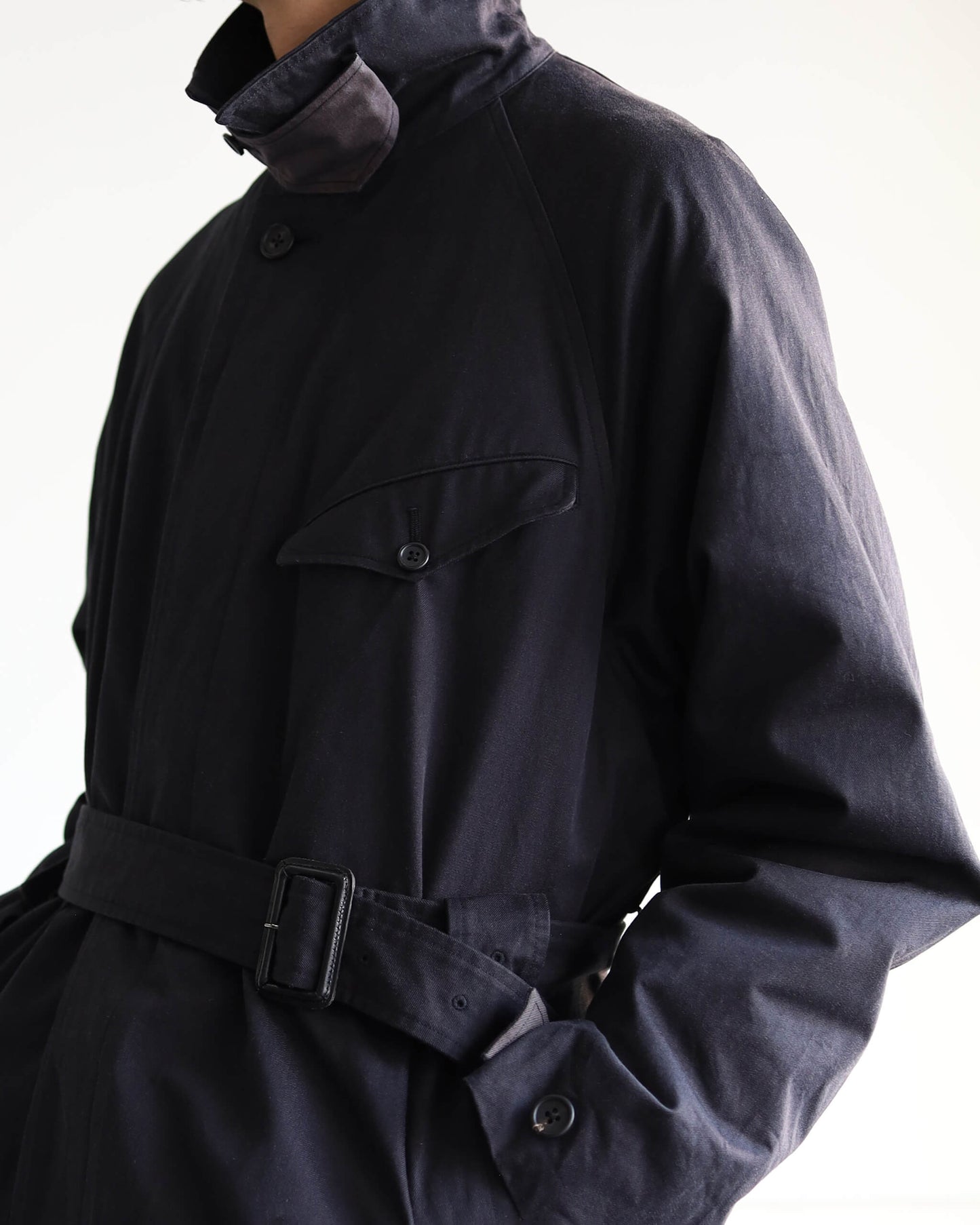 DOUBLE FACE COTTON / BELTED COAT "BLACK"