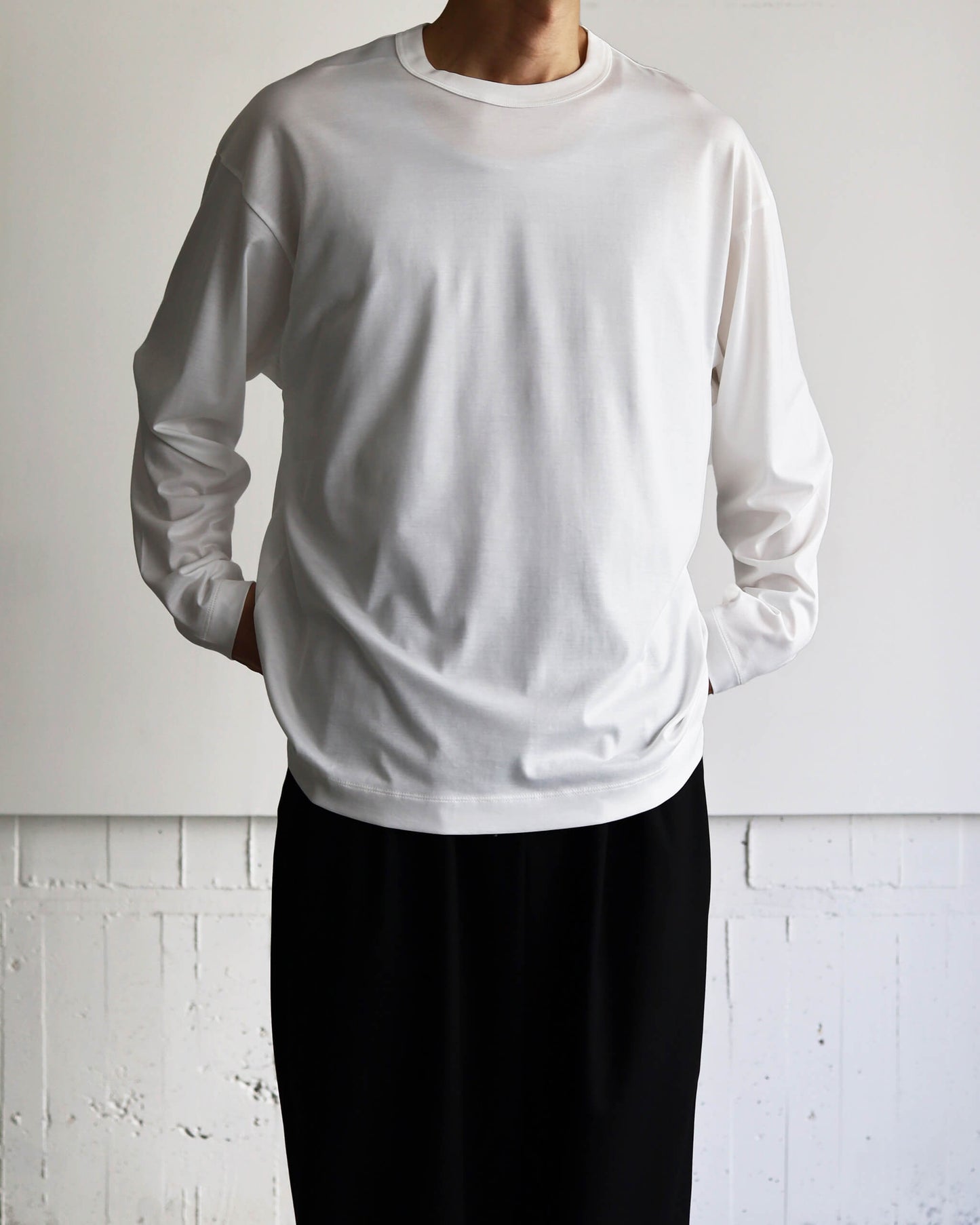 COMFORT FIT TEE L/S ORGANIC GIZA 80/2 KNIT "WHITE"