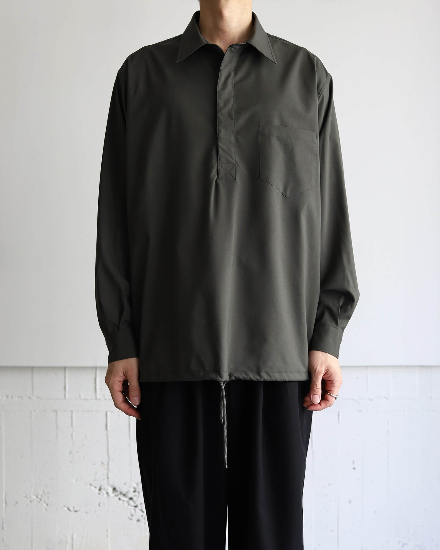 PULLOVER SPORT SHIRT 2/80 ORGANIC WOOL TYPEWRITER "OLIVE"