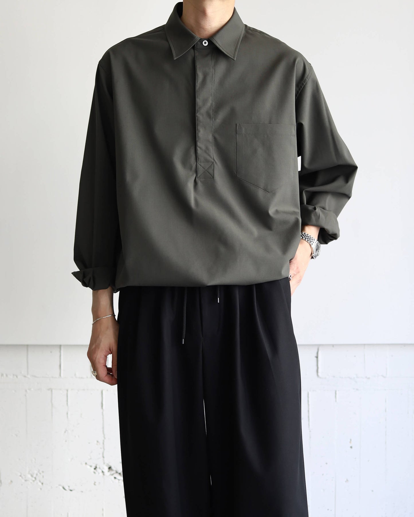 PULLOVER SPORT SHIRT 2/80 ORGANIC WOOL TYPEWRITER "OLIVE"