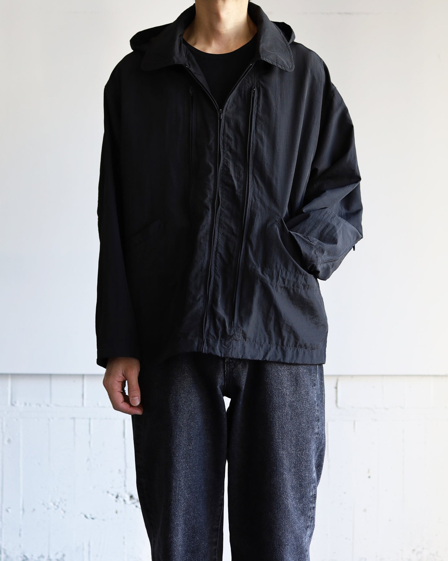 CRUSHED NYLON FULL PACK JACKET "BLACK"