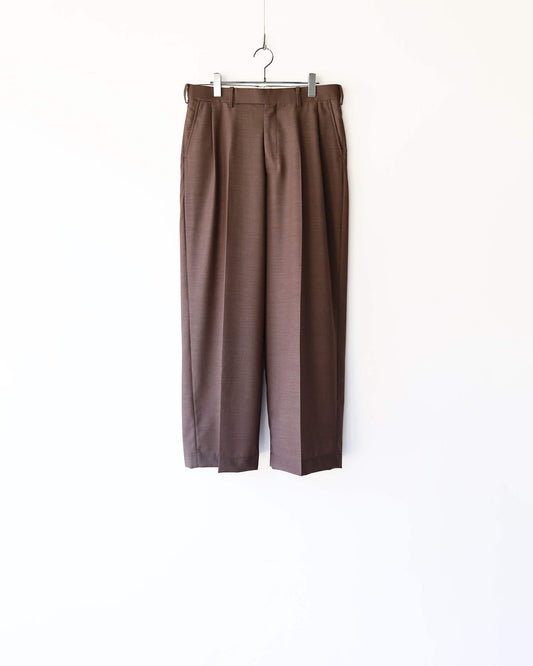 ONE TUCK WIDE TROUSERS WOOL HIGH TWIST TROPICAL "BROWN"