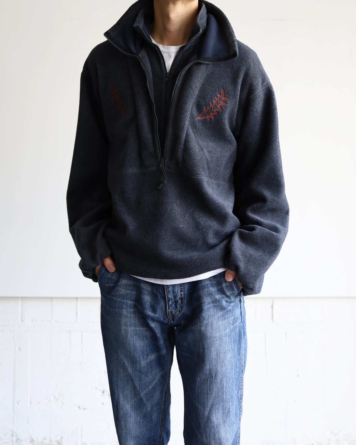 FLEECE W ZIP PULLOVER "CHARCOAL"