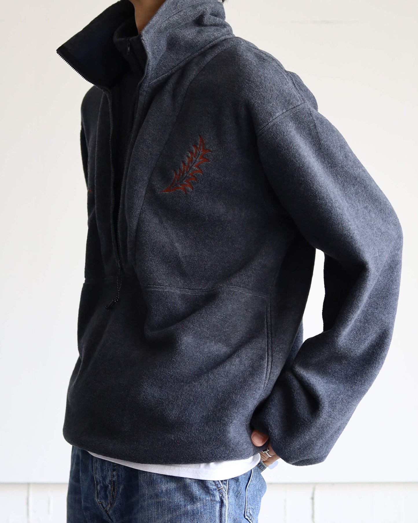 FLEECE W ZIP PULLOVER "CHARCOAL"