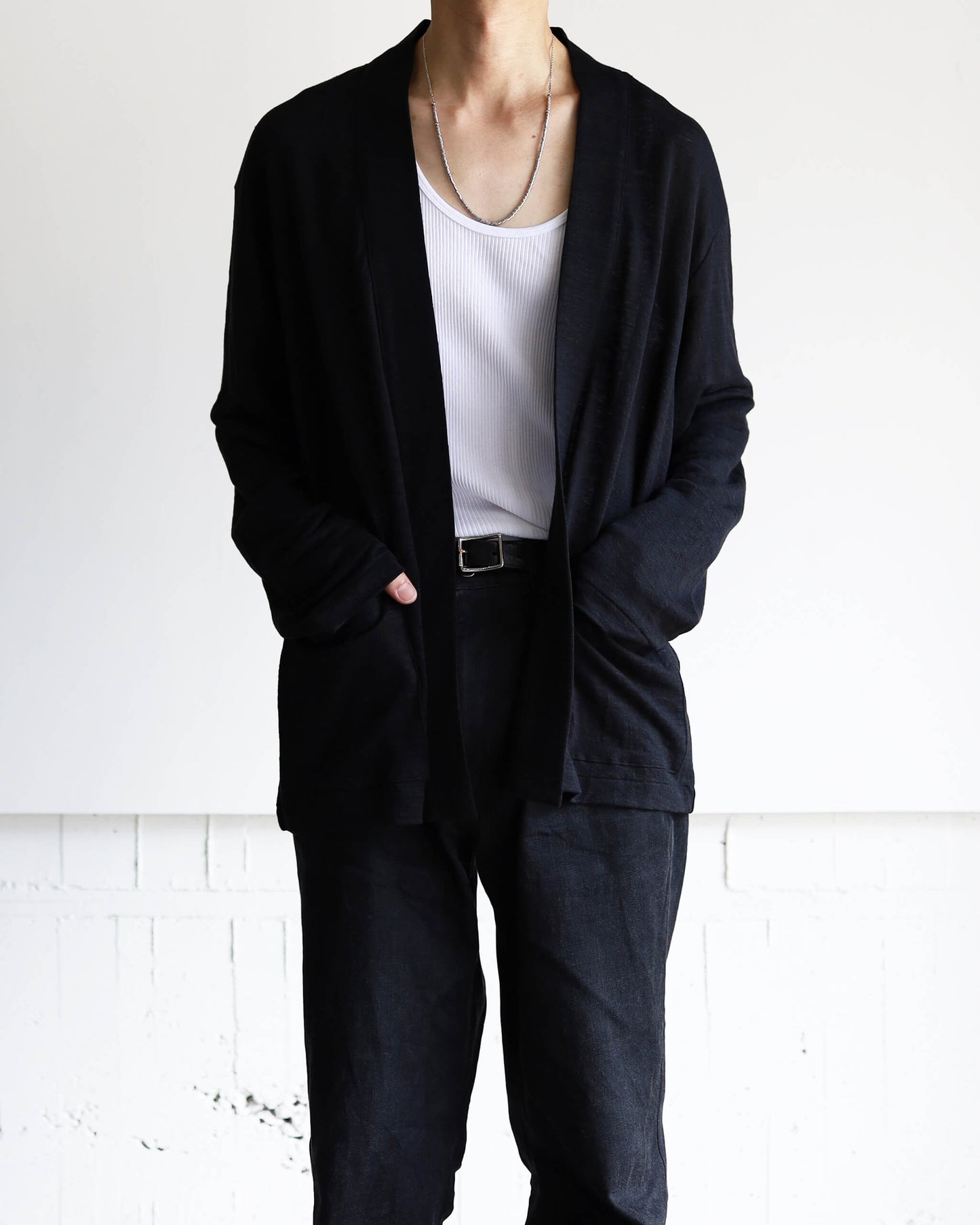 JAPANESE CARDIGAN HEMP KNIT "BLACK"