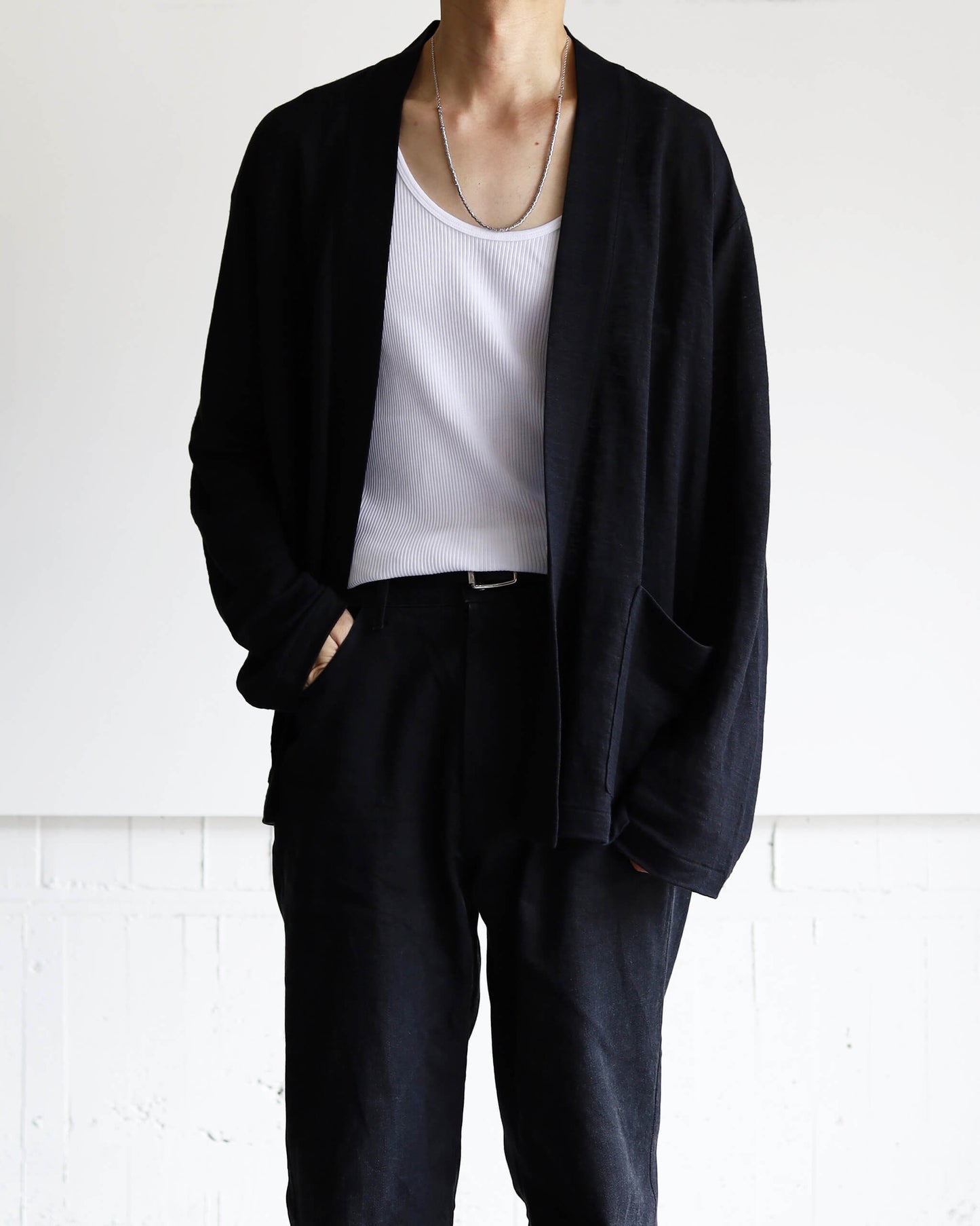 JAPANESE CARDIGAN HEMP KNIT "BLACK"
