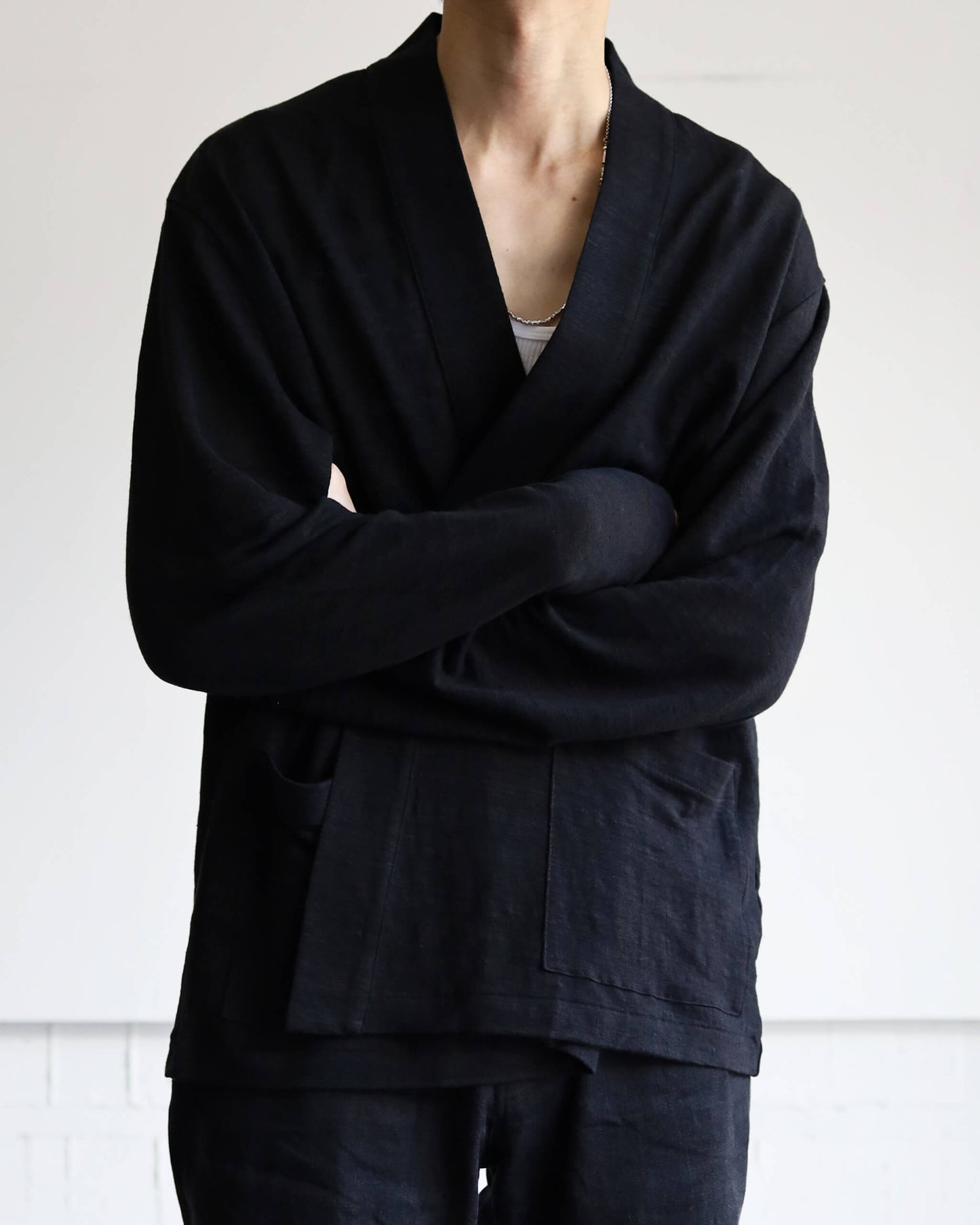 JAPANESE CARDIGAN HEMP KNIT "BLACK"