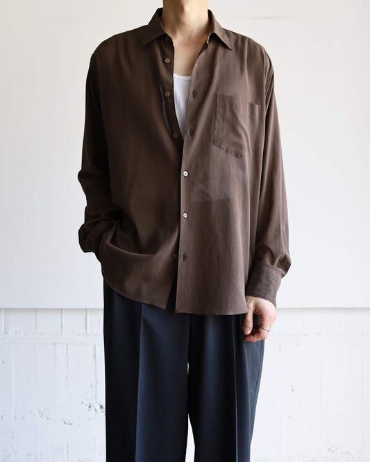 REGULAR COLLAR SHIRT ORGANIC COTTON HIGH TWIST LAWN "BROWN"