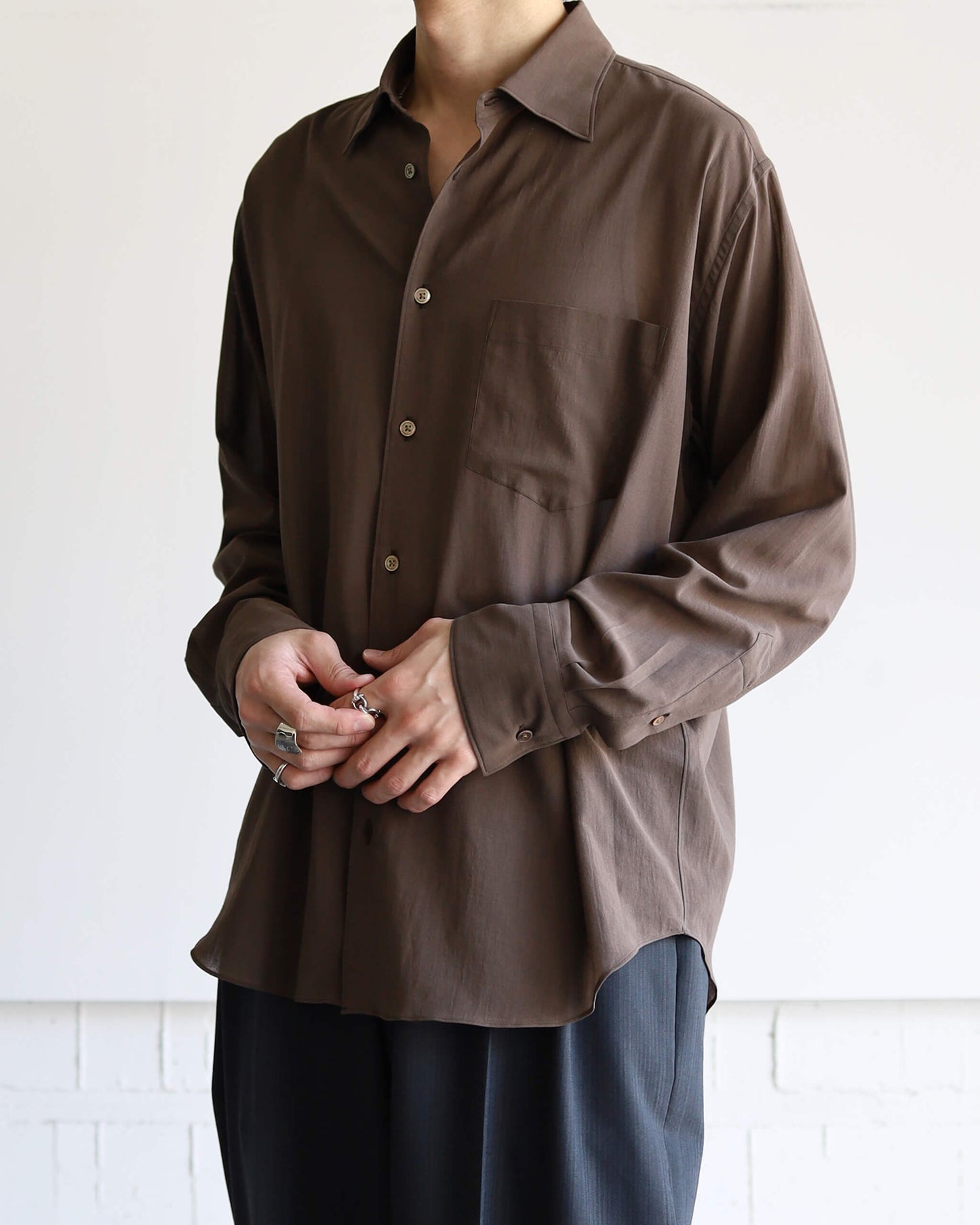 REGULAR COLLAR SHIRT ORGANIC COTTON HIGH TWIST LAWN "BROWN"