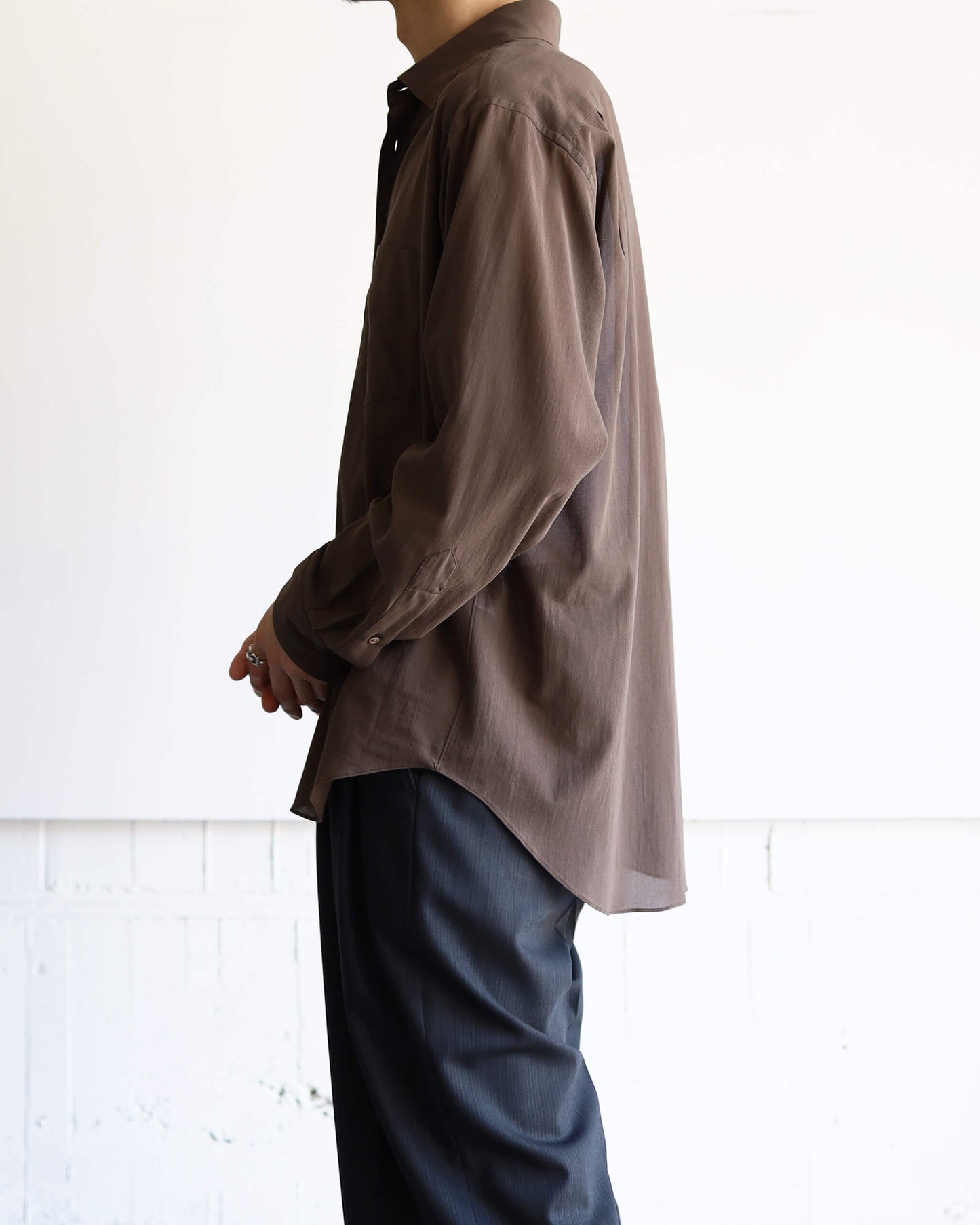 REGULAR COLLAR SHIRT ORGANIC COTTON HIGH TWIST LAWN "BROWN"