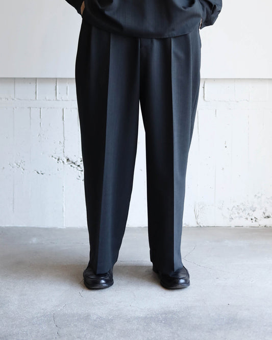 ONE TUCK WIDE TROUSERS WOOL HIGH TWIST TROPICAL "GRAY"