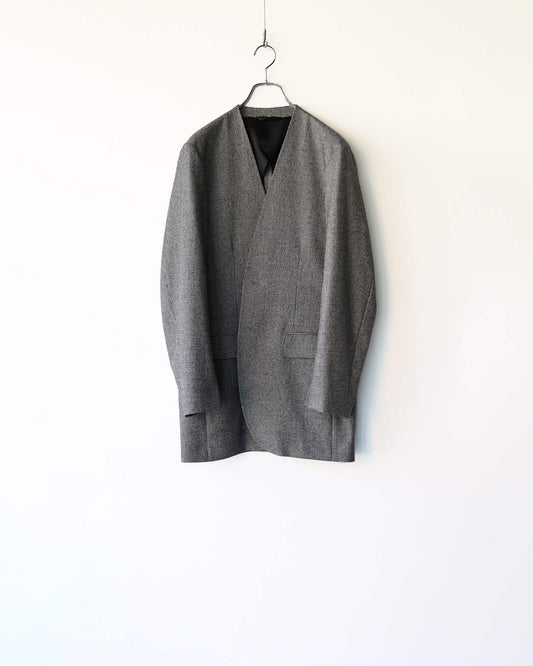 NO COLLAR LONG JACKET "HOUNDSTOOTH"