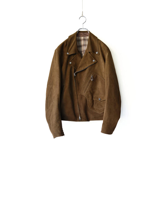GOAT SUEDE LEATHER DOUBLE RIDERS JACKET "DARK BROWN"