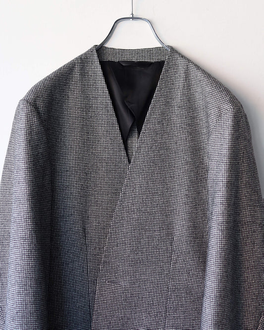 NO COLLAR LONG JACKET "HOUNDSTOOTH"