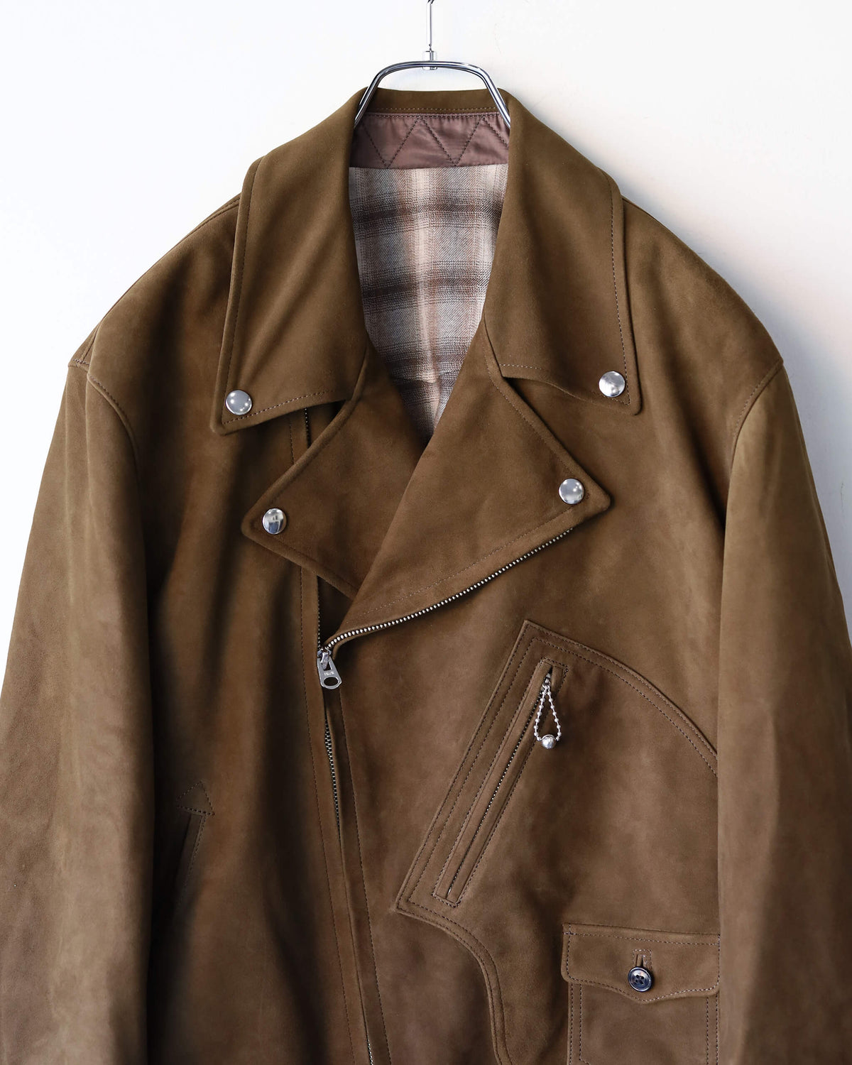 GOAT SUEDE LEATHER DOUBLE RIDERS JACKET "DARK BROWN"