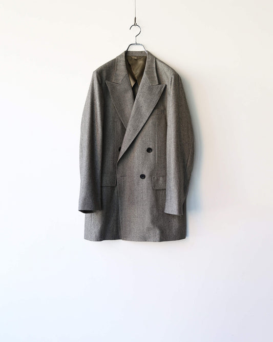 DOUBLE BREASTED LONG JACKET HERRINGBONE"
