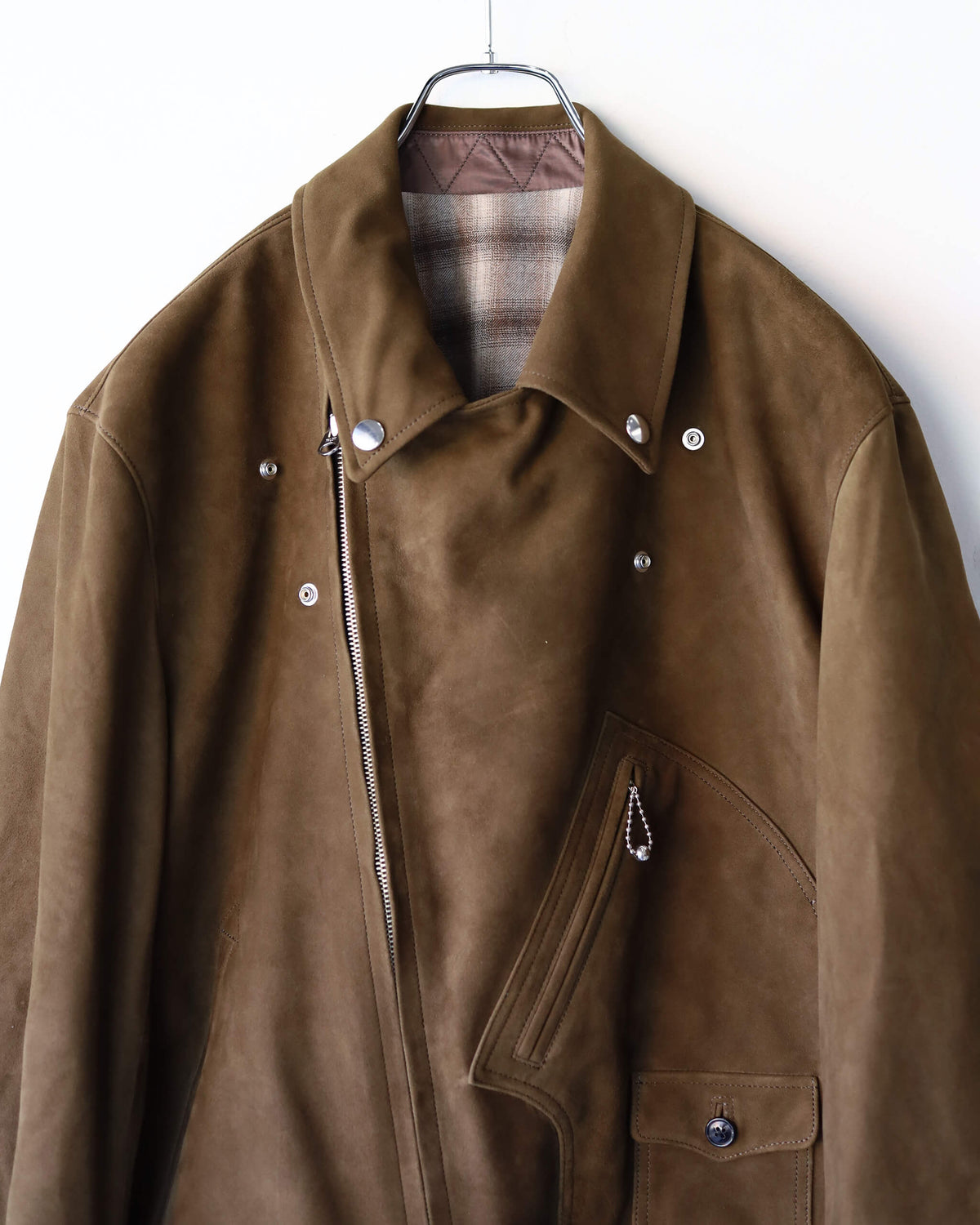 GOAT SUEDE LEATHER DOUBLE RIDERS JACKET "DARK BROWN"