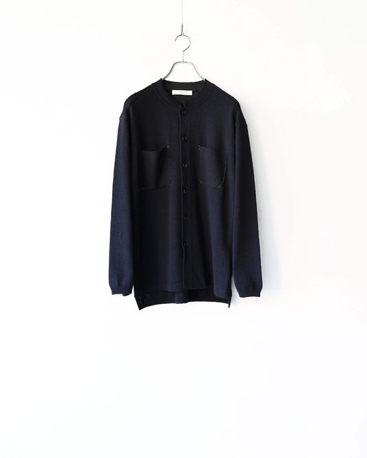 ROUGH COTTON LINEN / BAND COLLAR CARDIGAN "BLACK"