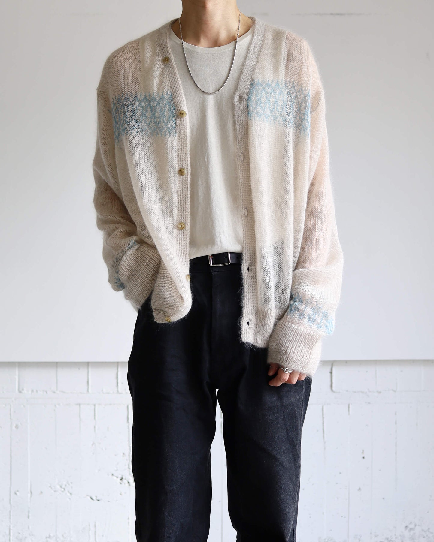 BABY MOHAIR CARDIGAN "Blue Beige"