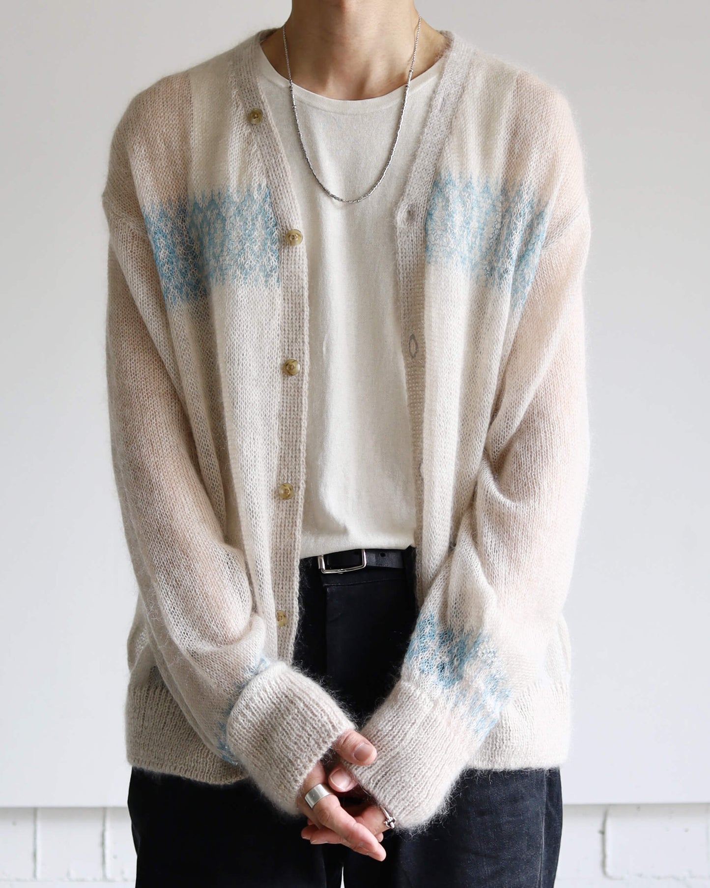 BABY MOHAIR CARDIGAN "Blue Beige"