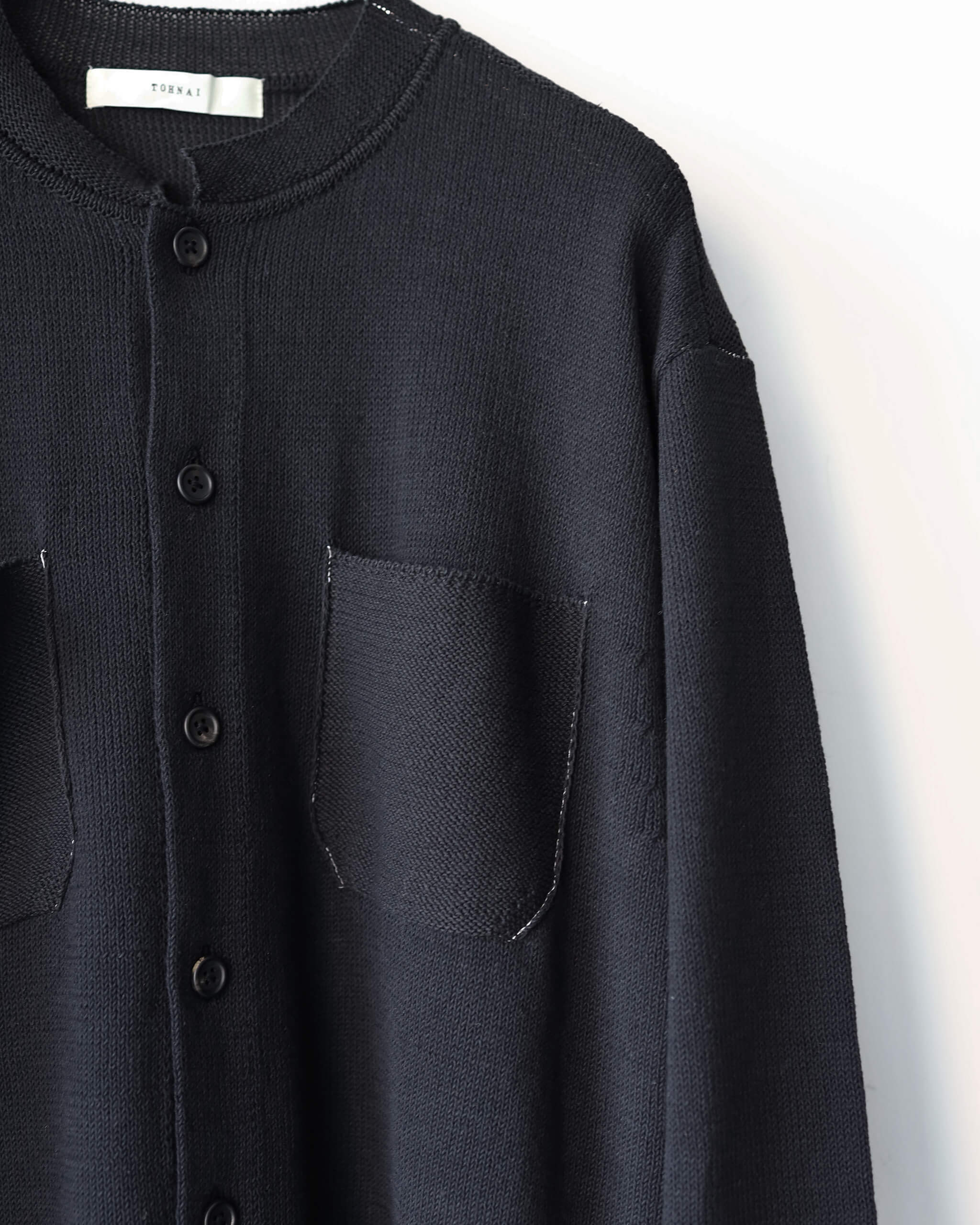 TOHNAI ROUGH COTTON LINEN / BAND COLLAR CARDIGAN 