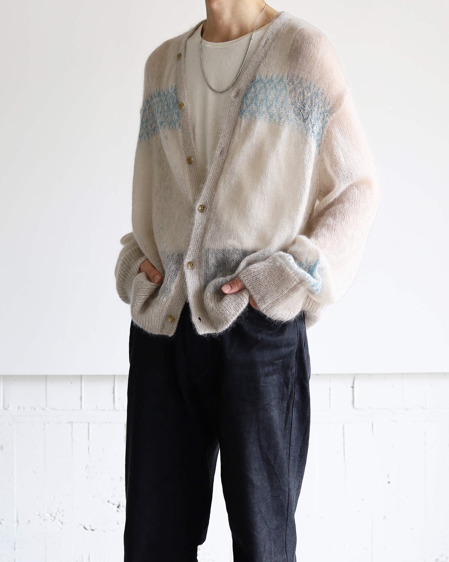 BABY MOHAIR CARDIGAN "Blue Beige"