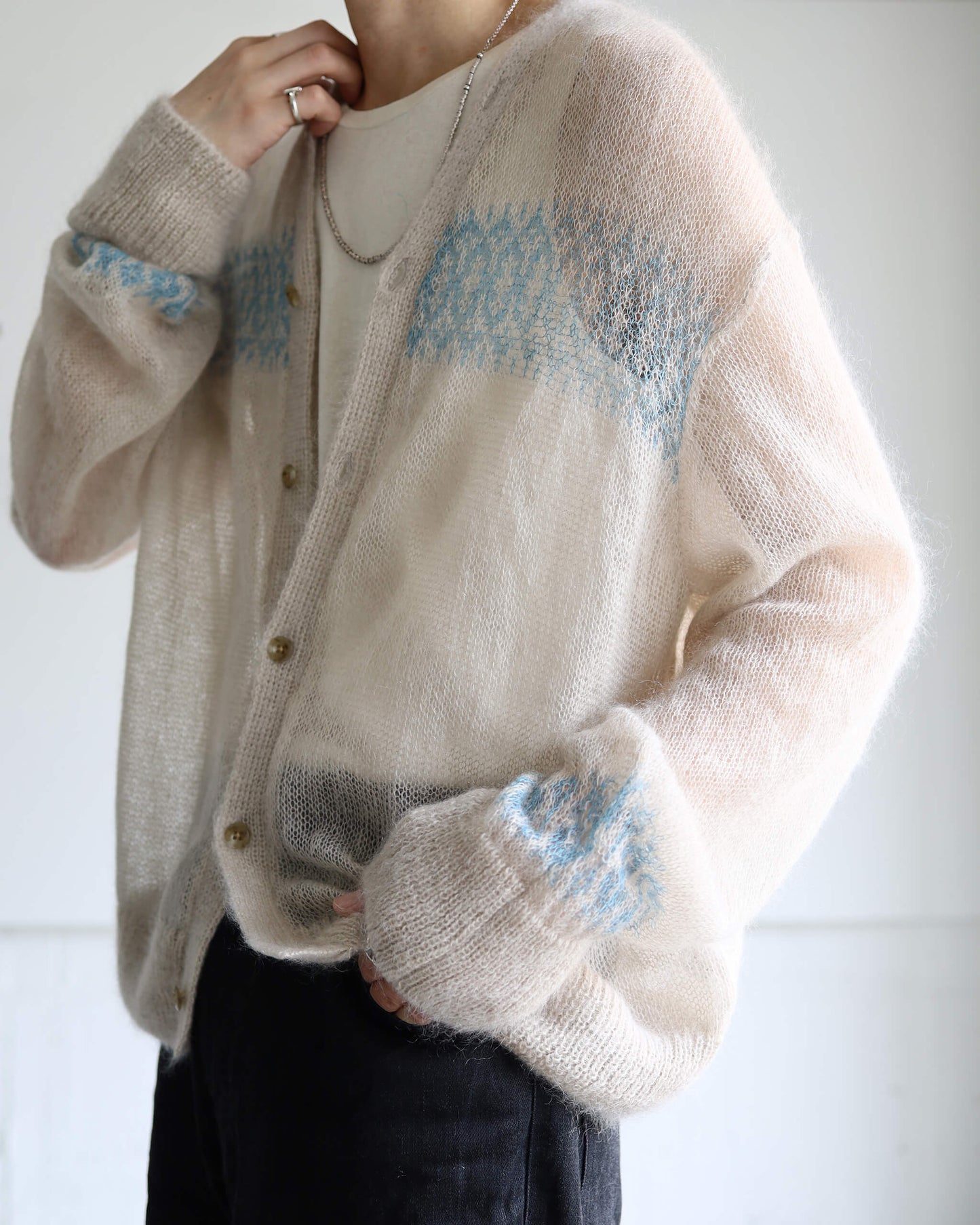 BABY MOHAIR CARDIGAN "Blue Beige"