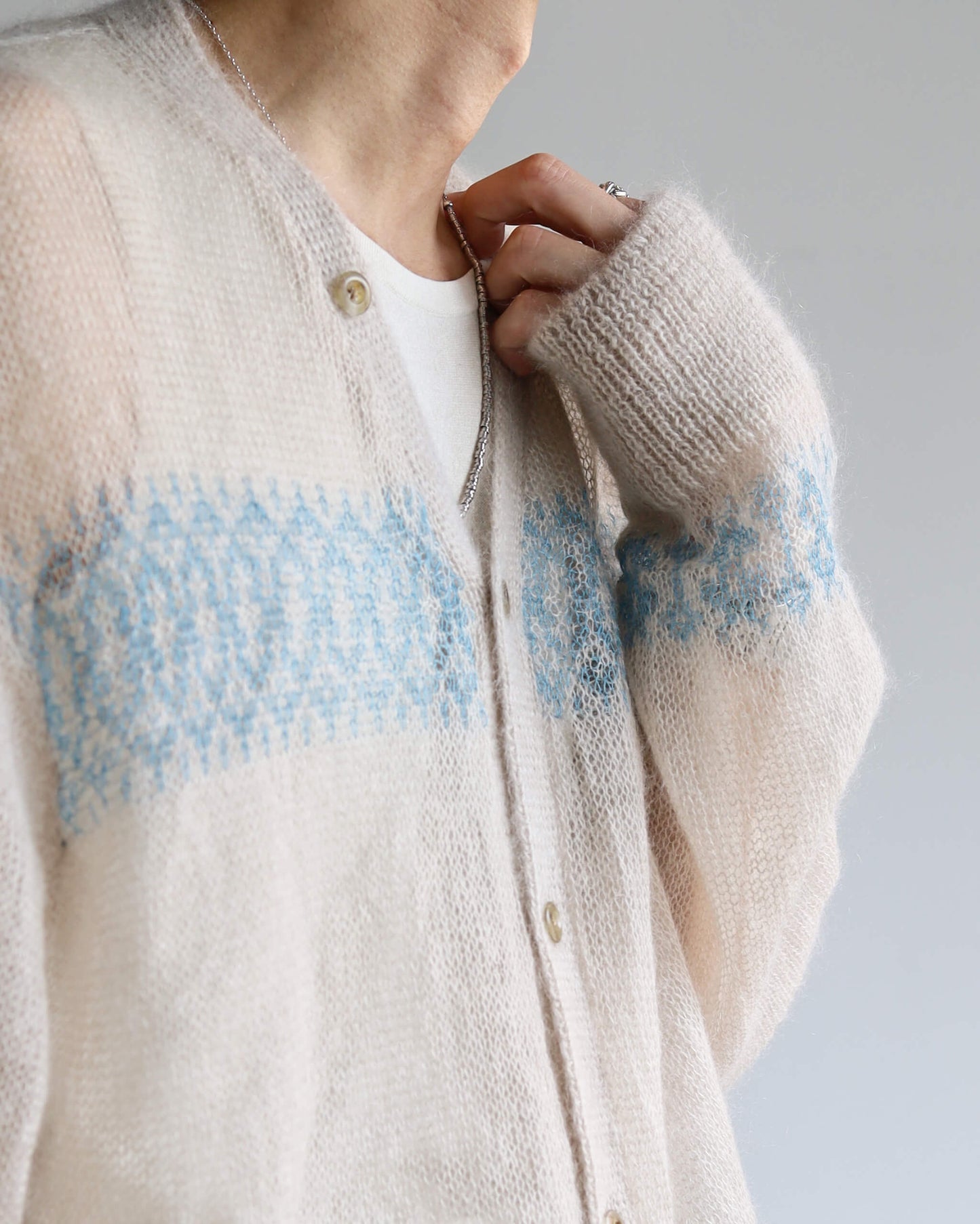 BABY MOHAIR CARDIGAN "Blue Beige"
