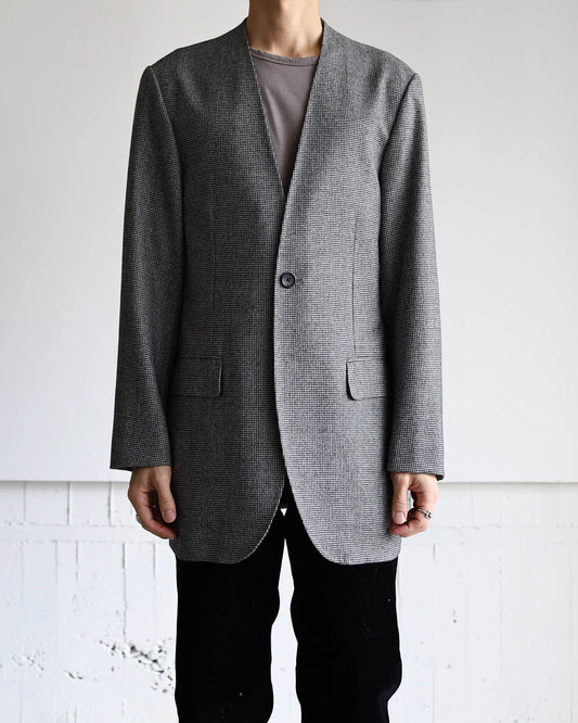 NO COLLAR LONG JACKET "HOUNDSTOOTH"