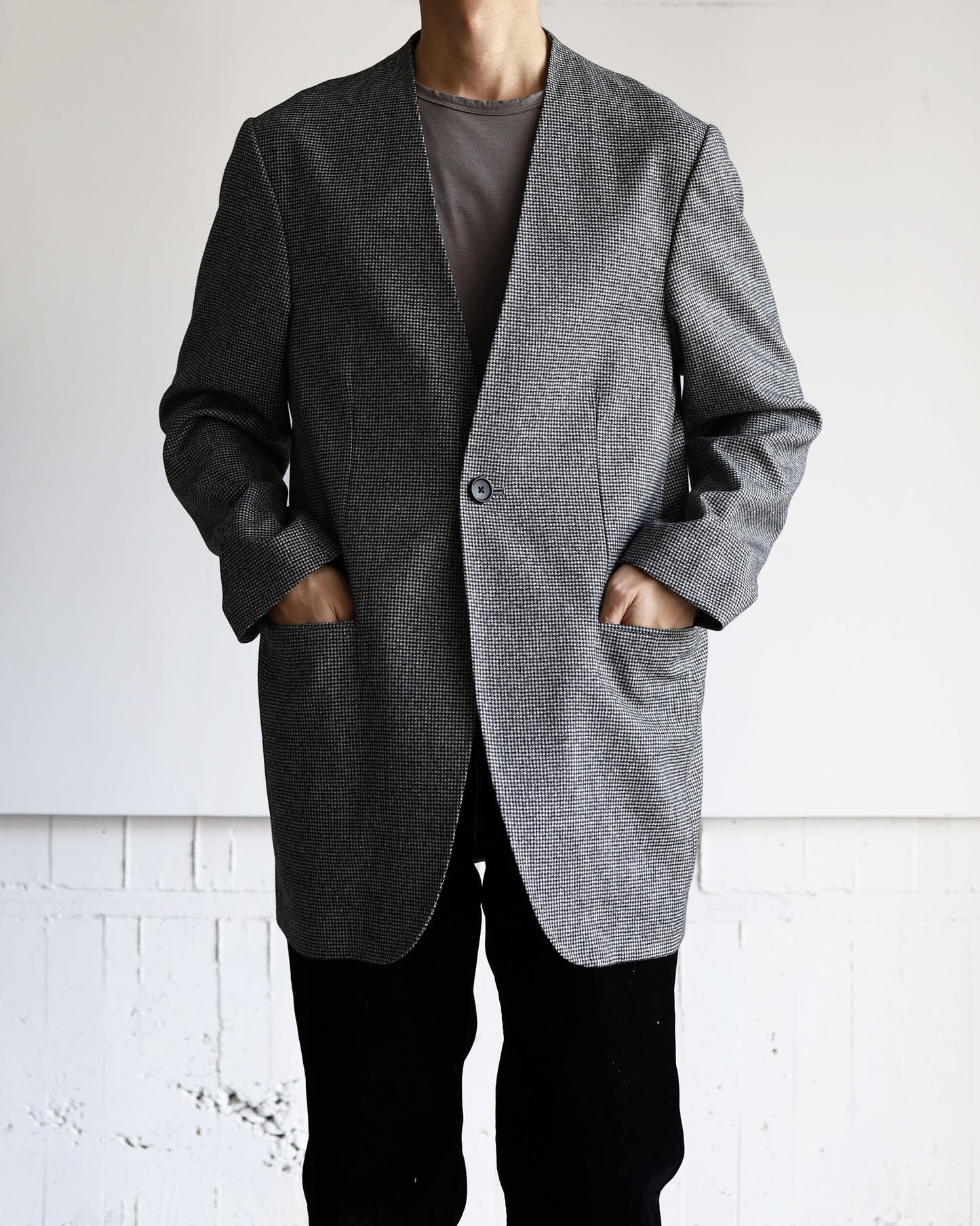 NO COLLAR LONG JACKET "HOUNDSTOOTH"