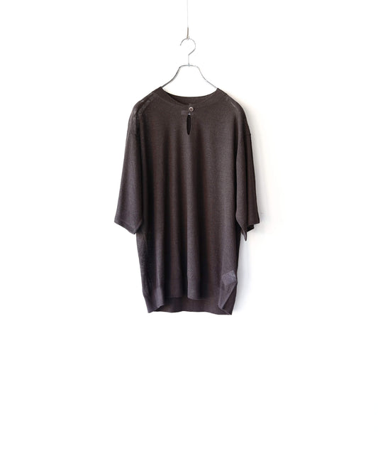 French linen One-button crew neck sweater "Charcoal"