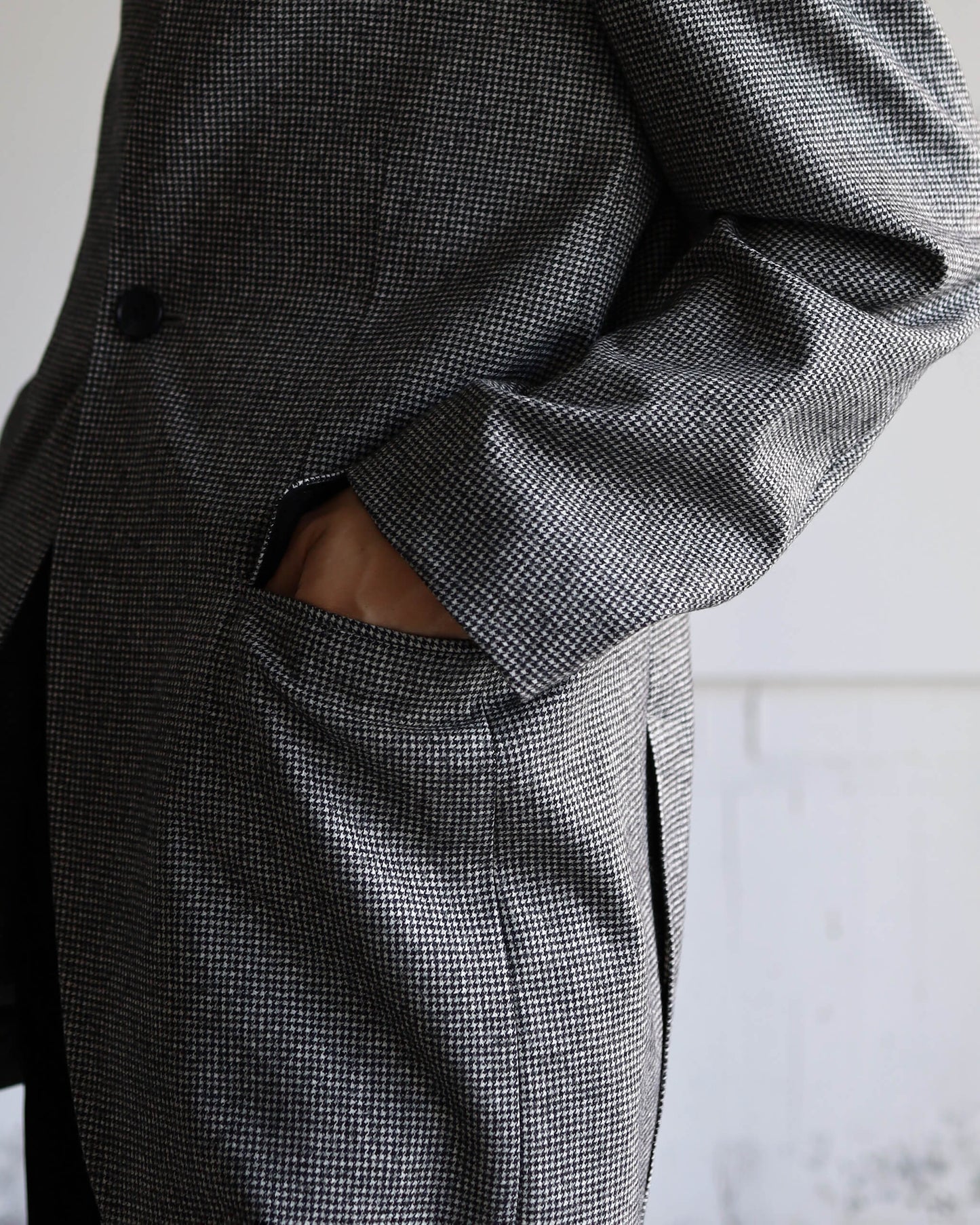 NO COLLAR LONG JACKET "HOUNDSTOOTH"