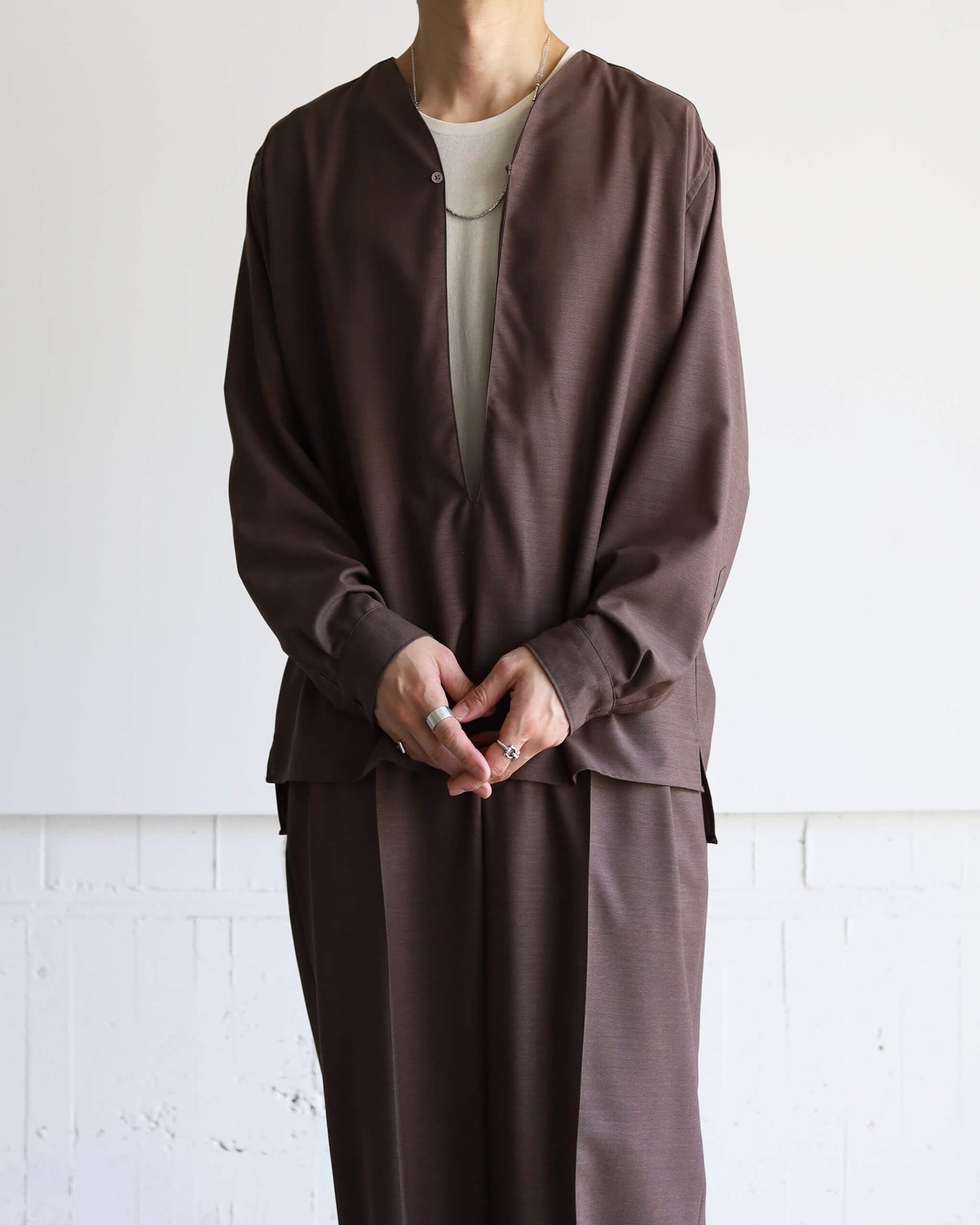 SKIPPER SHIRT WOOL HIGH TWIST TROPICAL "BROWN"