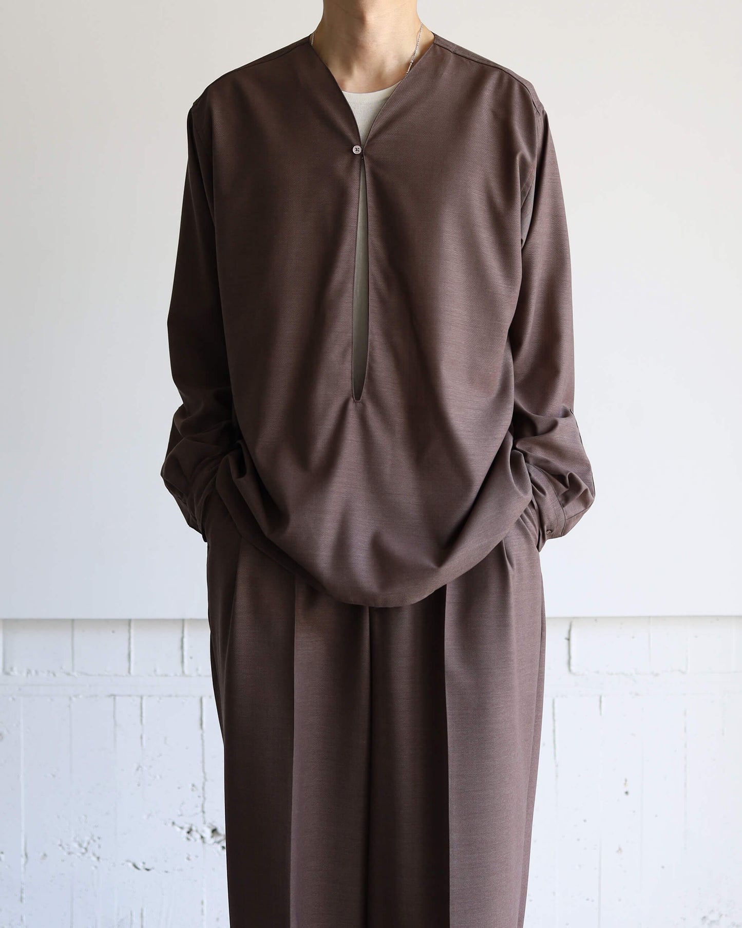 SKIPPER SHIRT WOOL HIGH TWIST TROPICAL "BROWN"