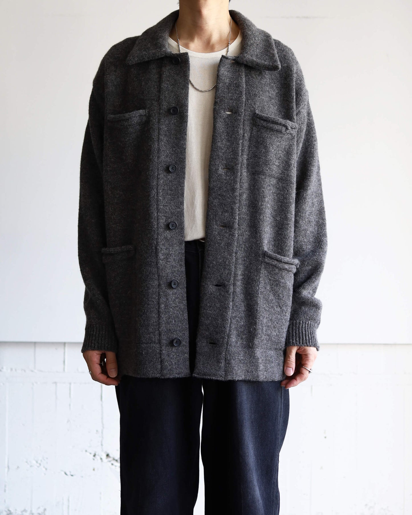 CHUNKY WOOL / KNIT CARDIGAN "GREY"