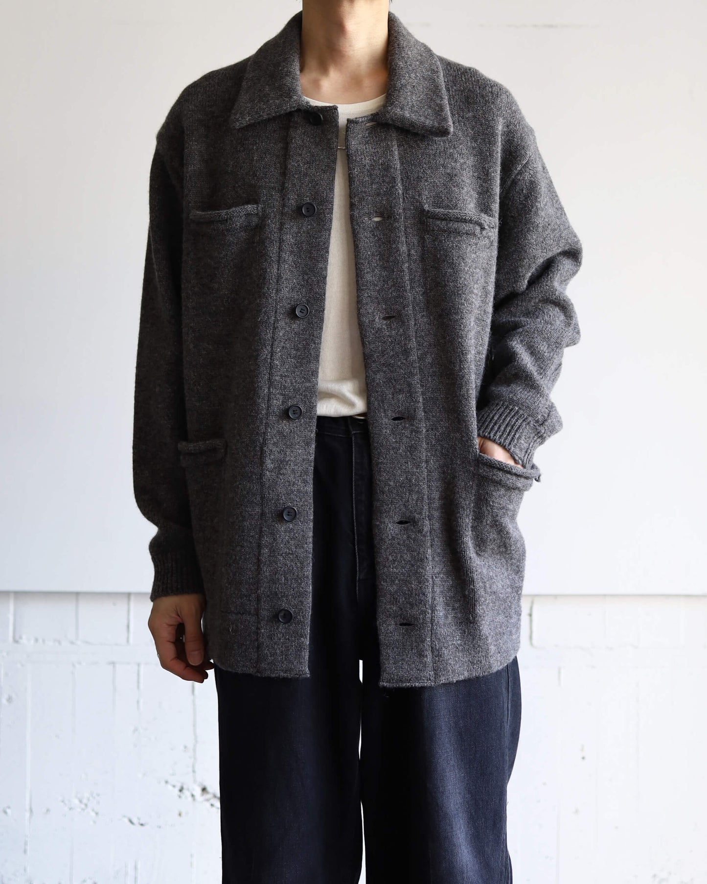CHUNKY WOOL / KNIT CARDIGAN "GREY"