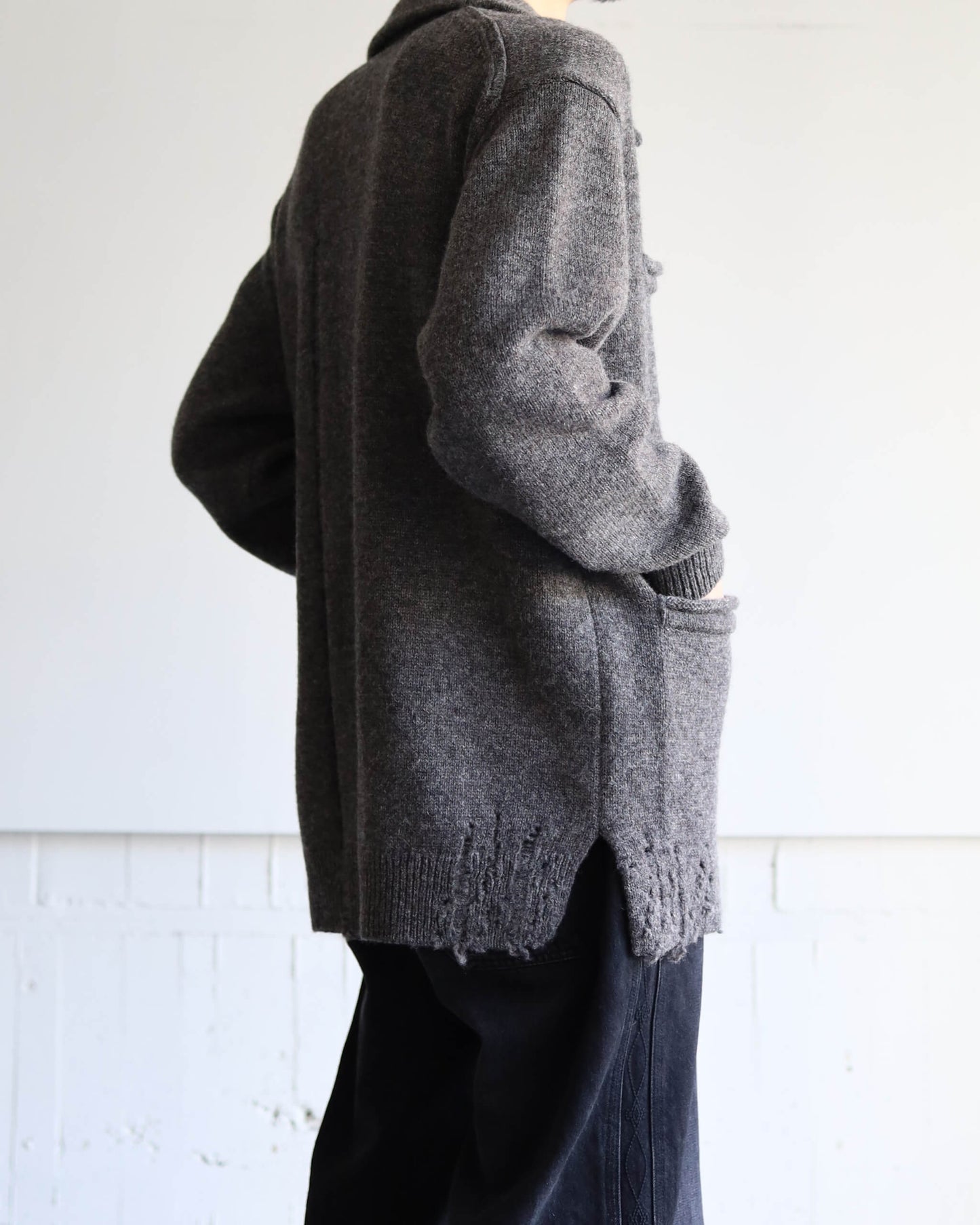 CHUNKY WOOL / KNIT CARDIGAN "GREY"