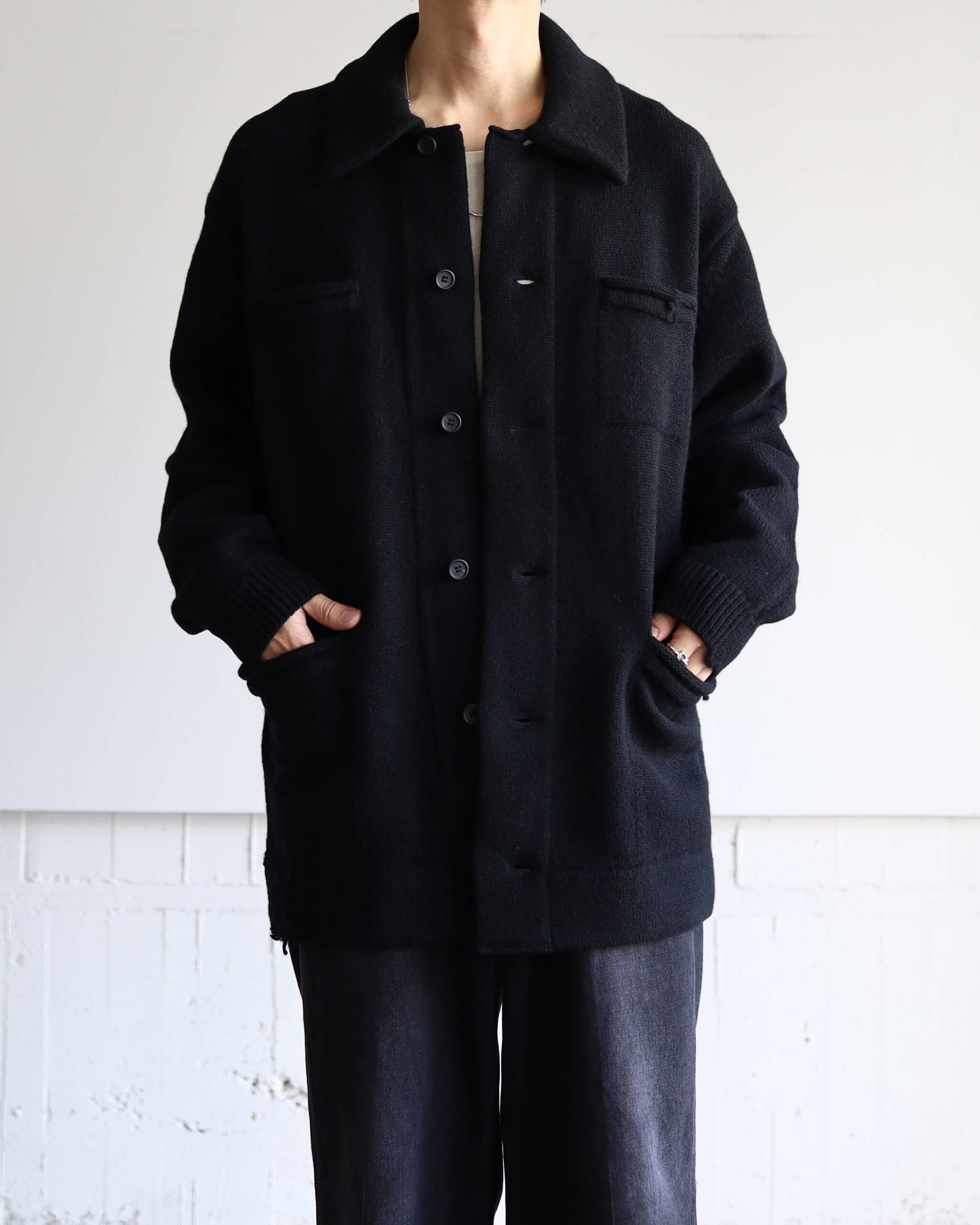 CHUNKY WOOL / KNIT CARDIGAN "BLACK"