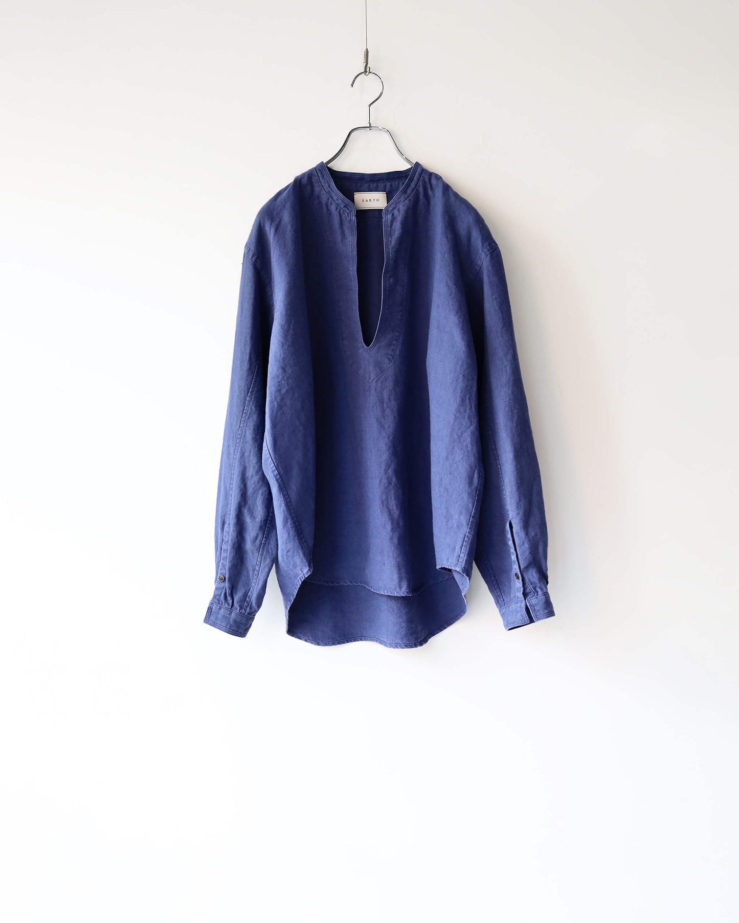 HEAVY LINEN CANVAS STAND COLLAR SKIPPER SHIRT "INK BLUE"