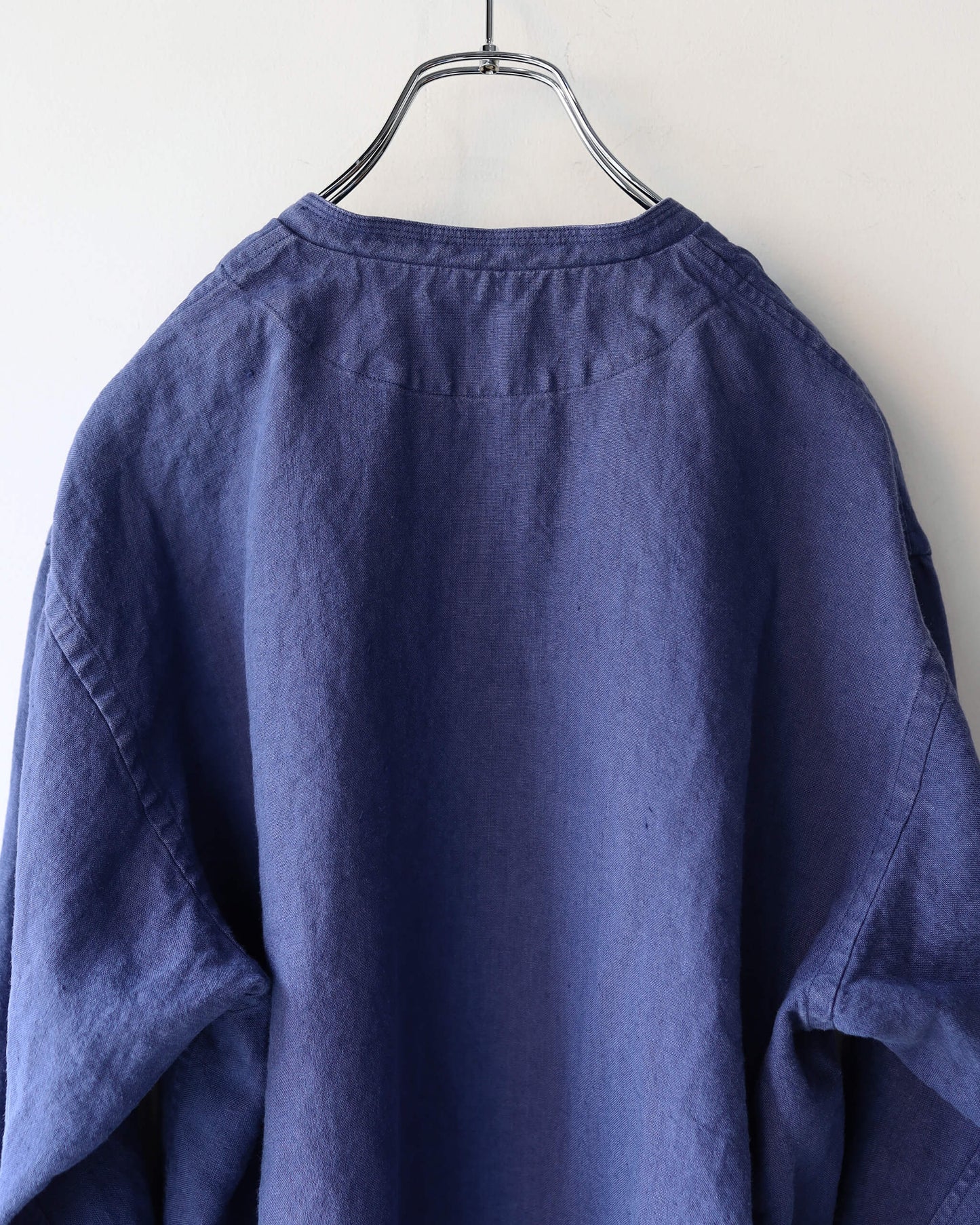 HEAVY LINEN CANVAS STAND COLLAR SKIPPER SHIRT "INK BLUE"