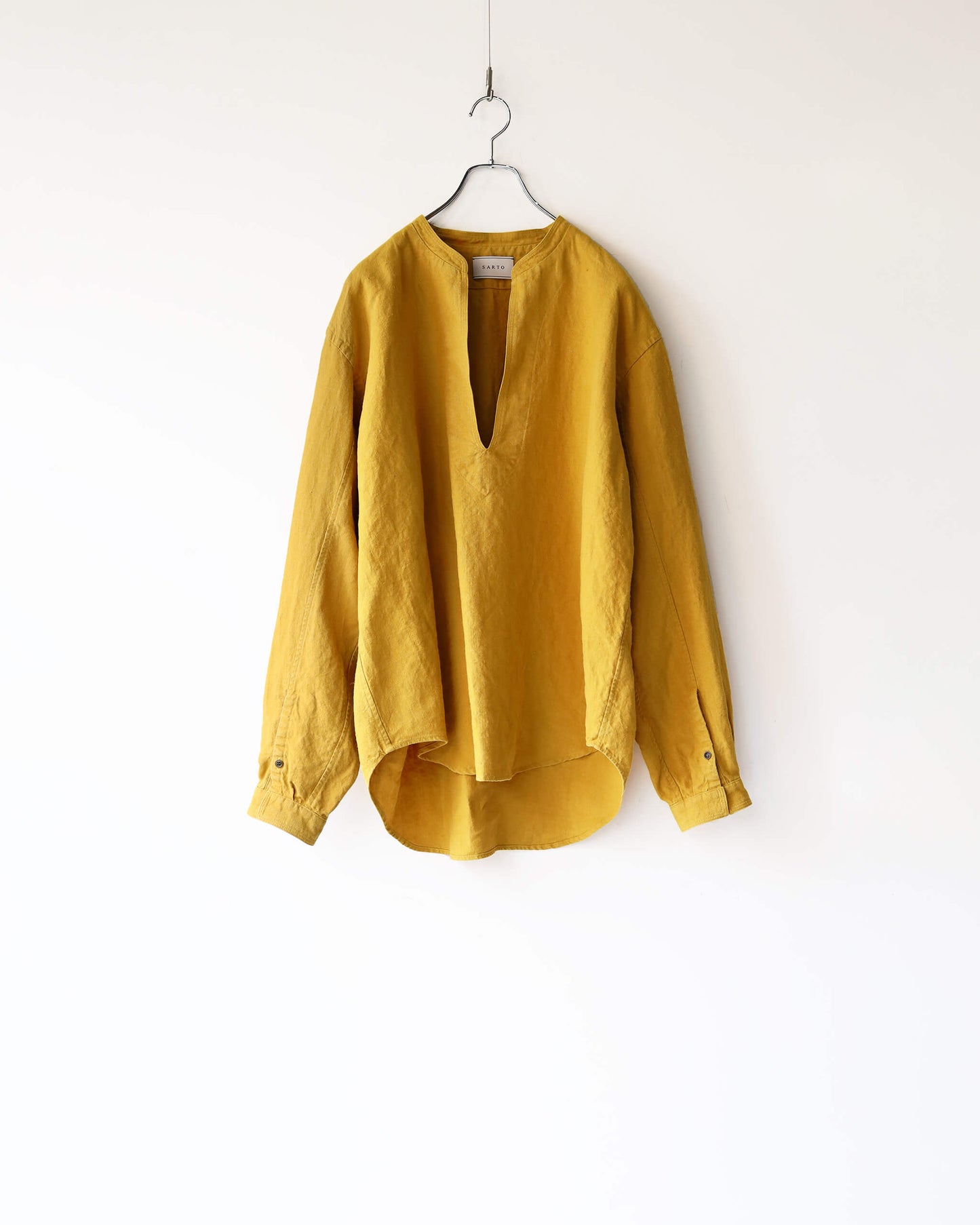 HEAVY LINEN CANVAS STAND COLLAR SKIPPER SHIRT "TURMERIC"