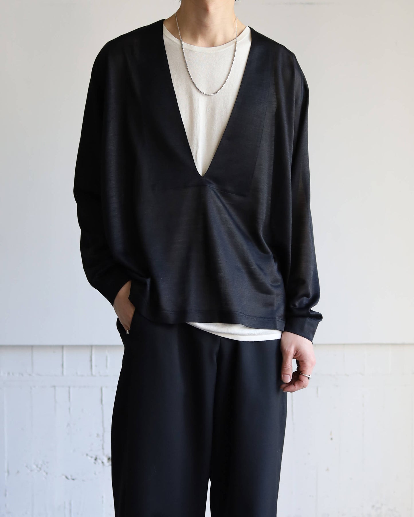 28G Silk Ramie LS Tee "BLACK"