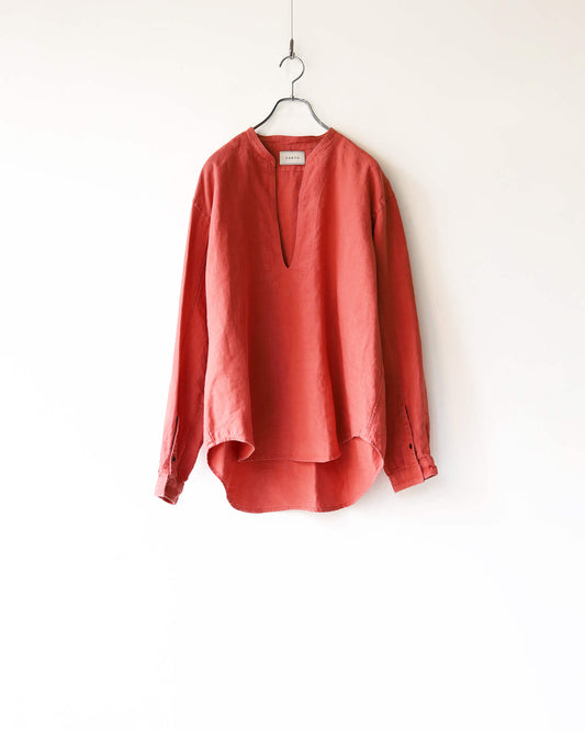 HEAVY LINEN CANVAS STAND COLLAR SKIPPER SHIRT "CORAL"