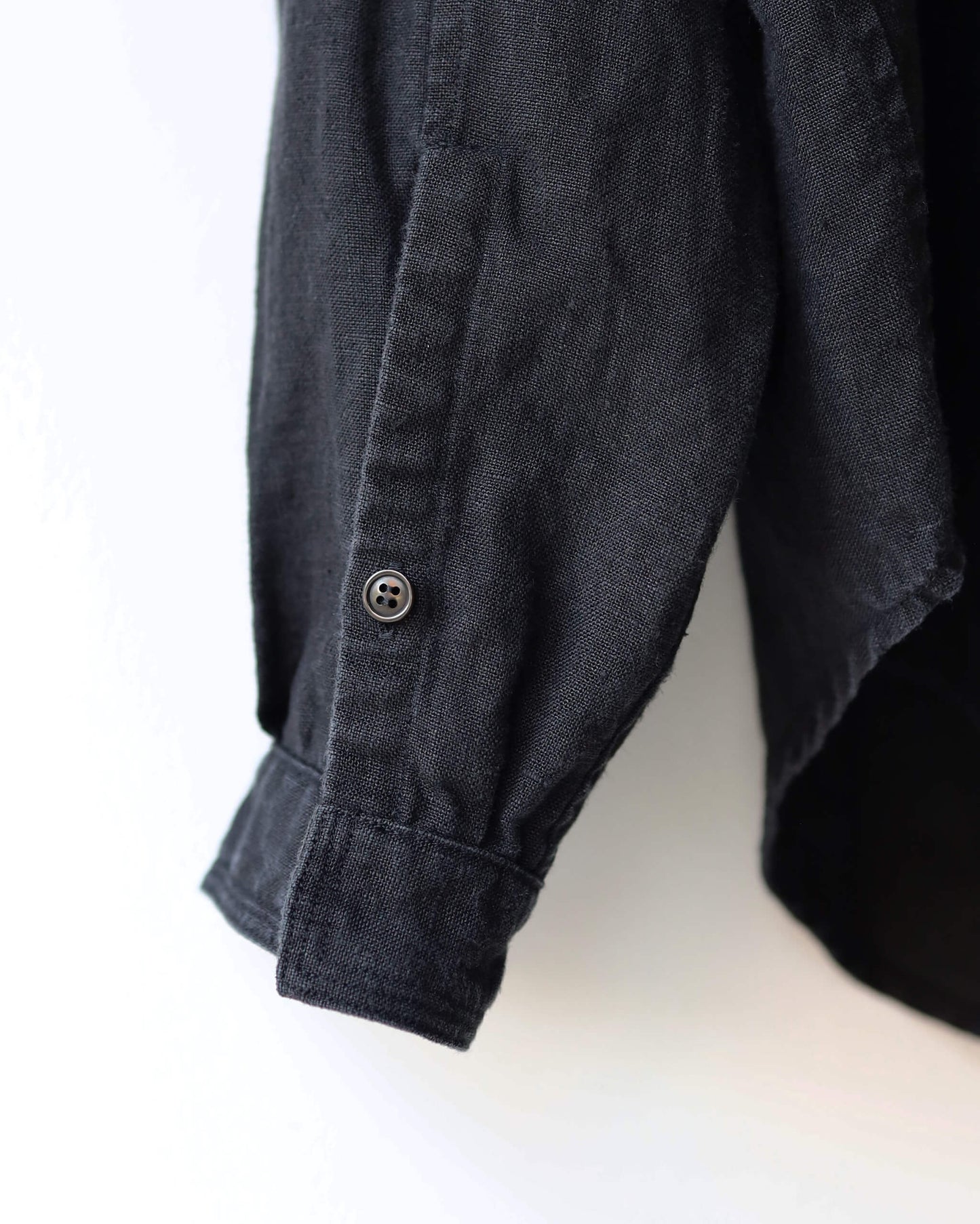 HEAVY LINEN CANVAS STAND COLLAR SKIPPER SHIRT "BLACK"