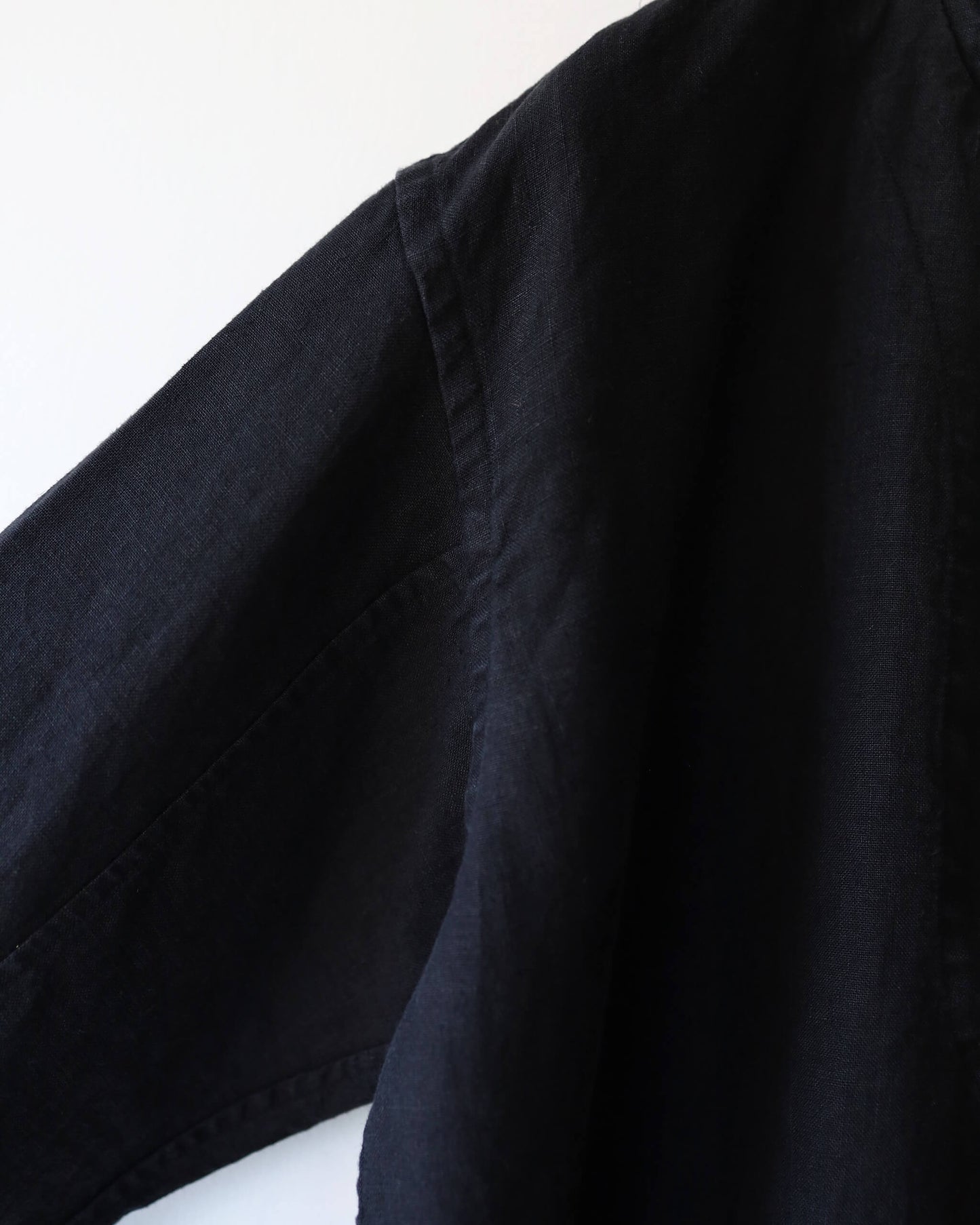HEAVY LINEN CANVAS STAND COLLAR SKIPPER SHIRT "BLACK"