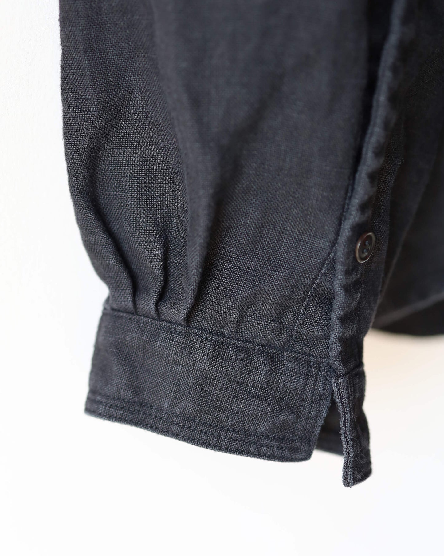 HEAVY LINEN CANVAS STAND COLLAR SKIPPER SHIRT "BLACK"