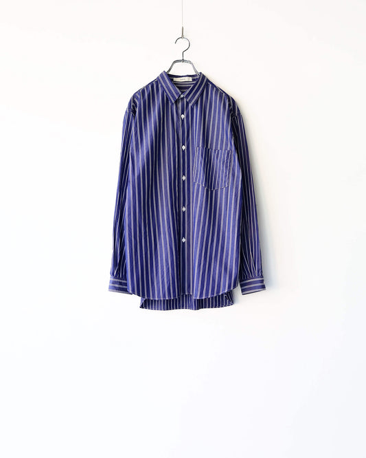 FINE COTTON STRIPE / REGULAR COLLAR SHIRT "BLUE STRIPE"
