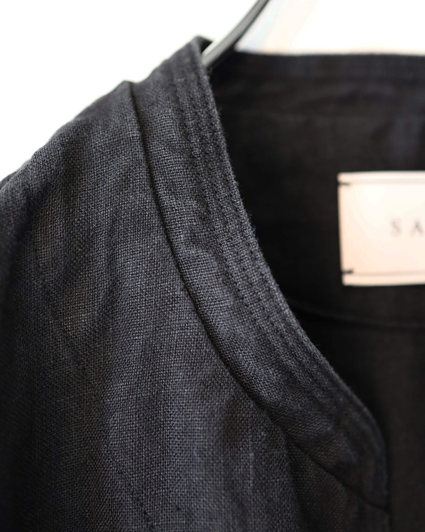 HEAVY LINEN CANVAS STAND COLLAR SKIPPER SHIRT "BLACK"