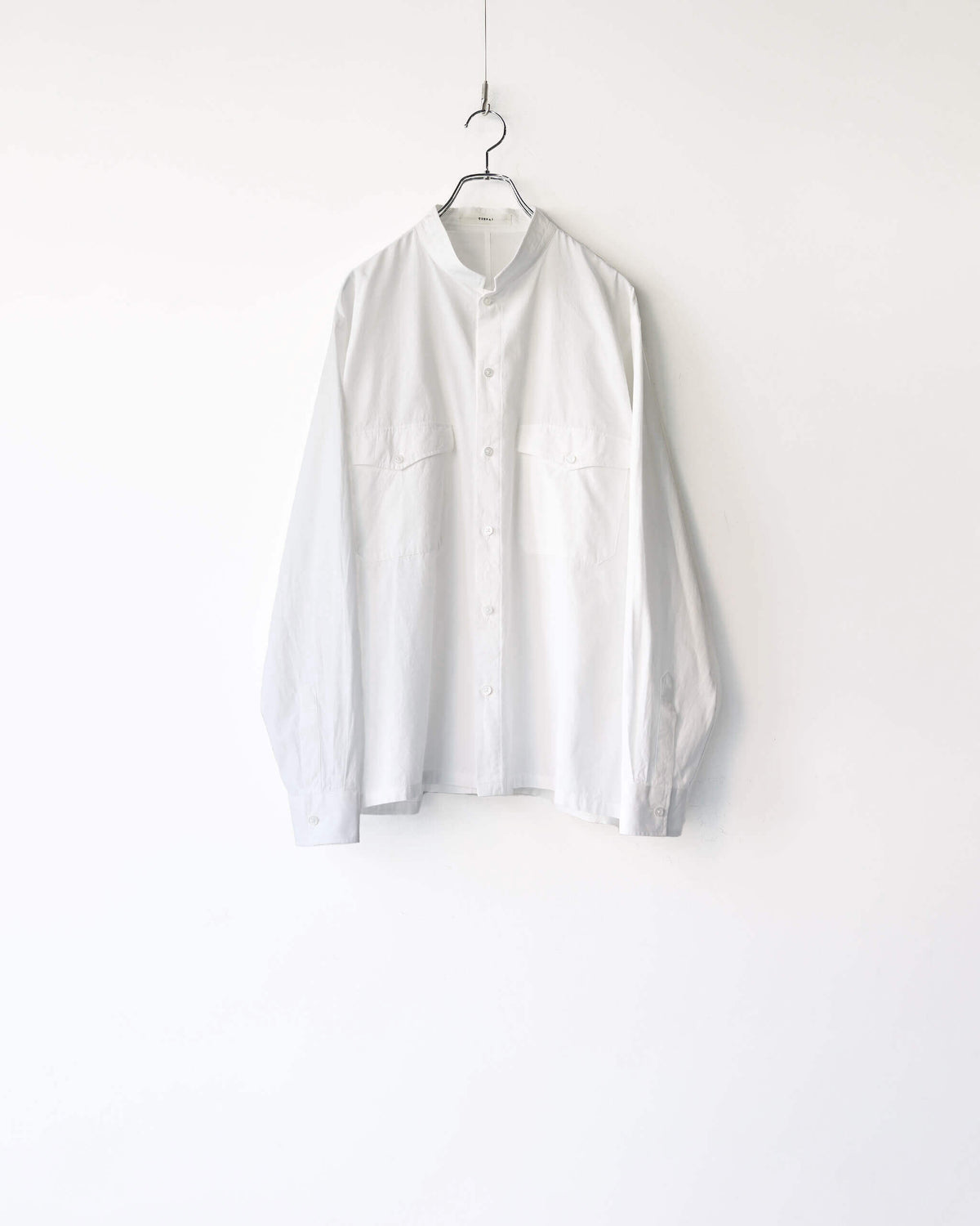 COTTON POPLIN / BAND COLLAR SHIRT "WHITE"